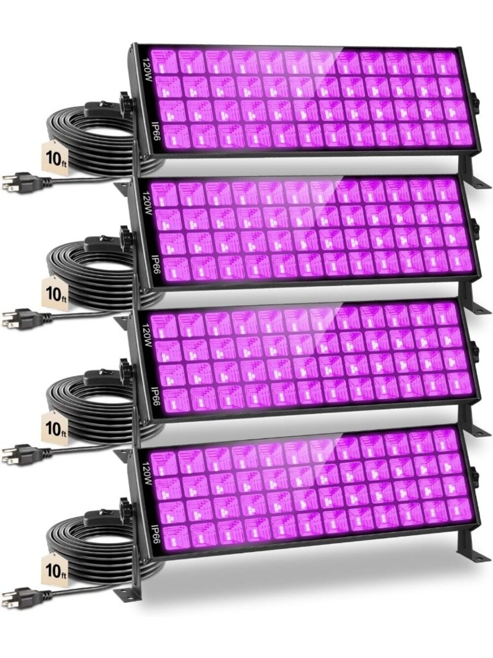 120W Waterproof Black Lights - 4 Pack LED Glow Lights for Parties & Halloween